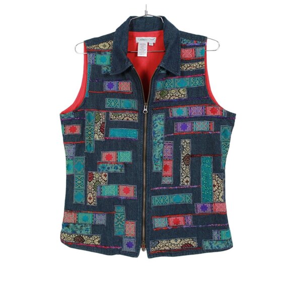 Coldwater Creek Vintage Patchwork Denim Vest - Picture 1 of 14